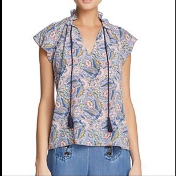 “ELLA MOSS” Tasseled Floral Blouse - Picture 1 of 12